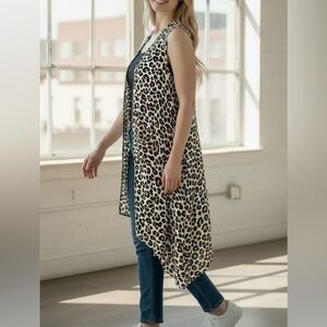 Amuse Society Leopard Print High Low Duster Kimono One Size Boho